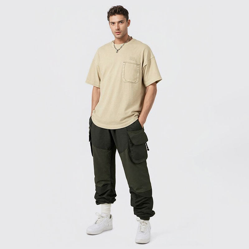 Acid-washed pocket short-sleeved T-shirt for men