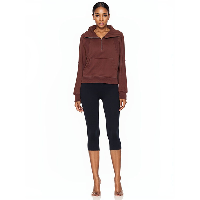 Womens Half Zip Cropped Pullover Sweatshirts Fleece Quarter Zipper Hoodies Winter Clothes Sweaters Thumb Hole