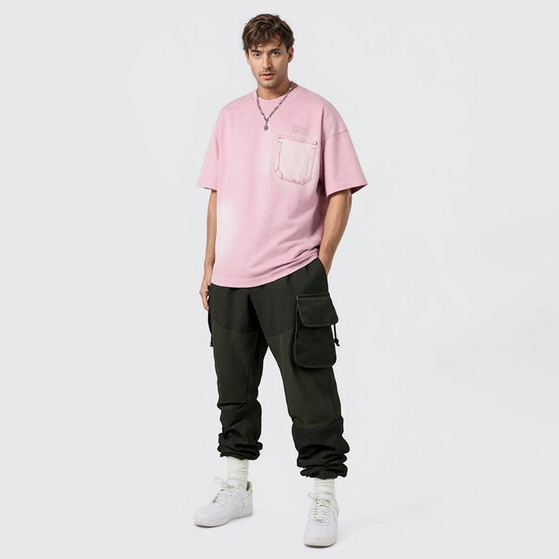 Acid-washed pocket short-sleeved T-shirt for men