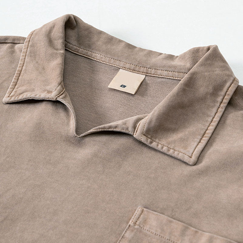 Men's Spring and Summer Washed Lapel Short Shirt Men's Teenagers Loose Resort Style Cuban Collar Short Shirt T-Shirt for Men