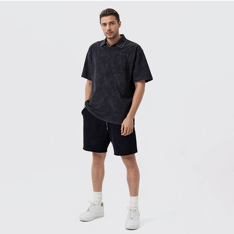Men's Spring and Summer Washed Lapel Short Shirt Men's Teenagers Loose Resort Style Cuban Collar Short Shirt T-Shirt for Men