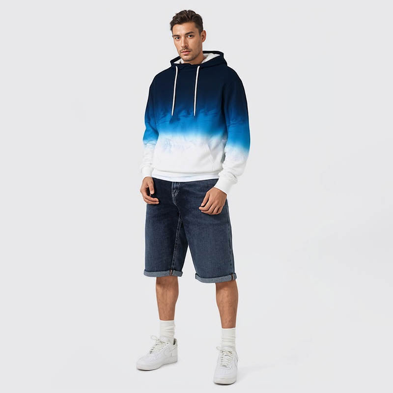 Long Men's Sweatshirt Gradient Digital Print Hooded Sweatshirt