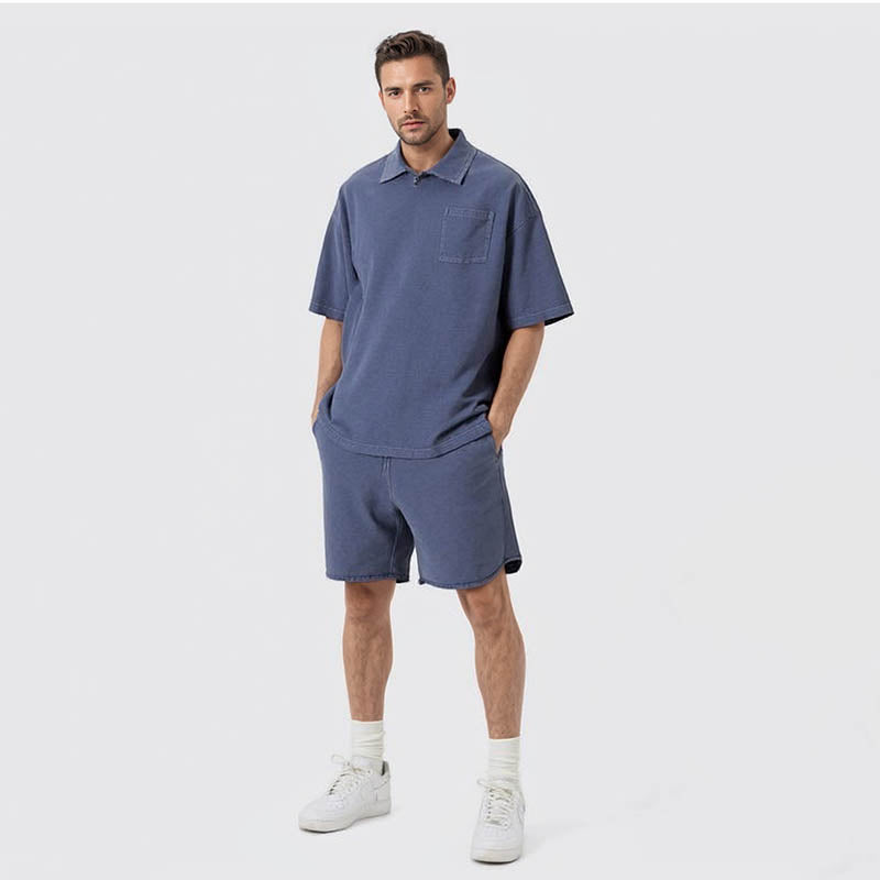 Men's Spring and Summer Washed Lapel Short Shirt Men's Teenagers Loose Resort Style Cuban Collar Short Shirt T-Shirt for Men