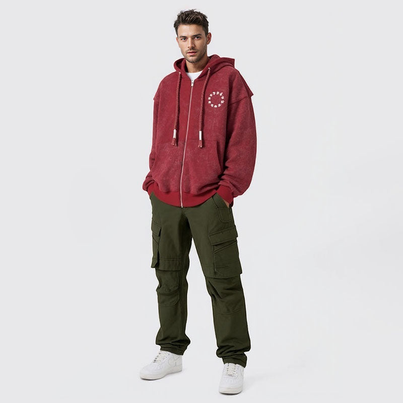 Men's hooded zippered sweatshirt men's autumn trend detachable distressed printed jacket
