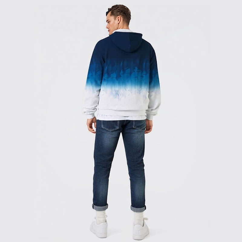 Long Men's Sweatshirt Gradient Digital Print Hooded Sweatshirt