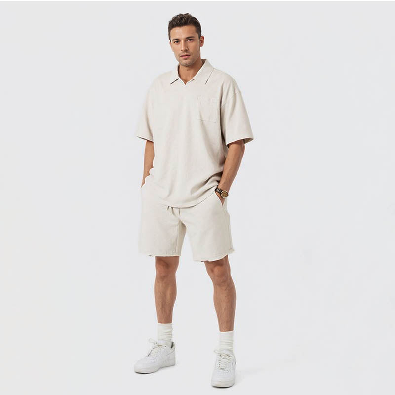 Men's Spring and Summer Washed Lapel Short Shirt Men's Teenagers Loose Resort Style Cuban Collar Short Shirt T-Shirt for Men