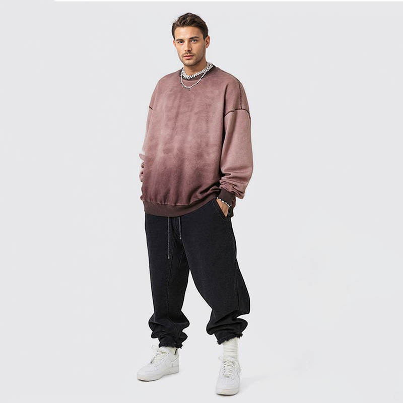 report item Autumn worn looking washed-out vibe round neck sweater men's long-sleeve shirt