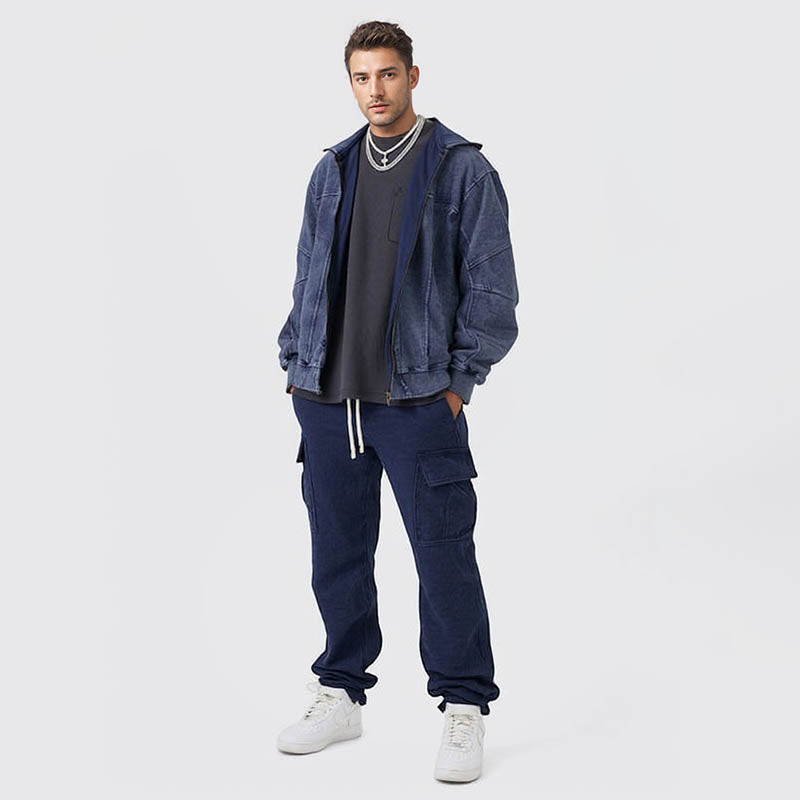 Pure cotton zipper retro sweatshirt heavy acid wash hoodie men's cardigan for men