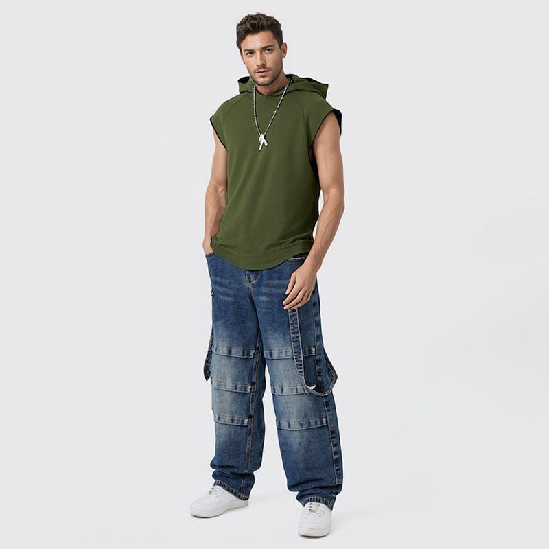 Washed distressed straight-leg jeans