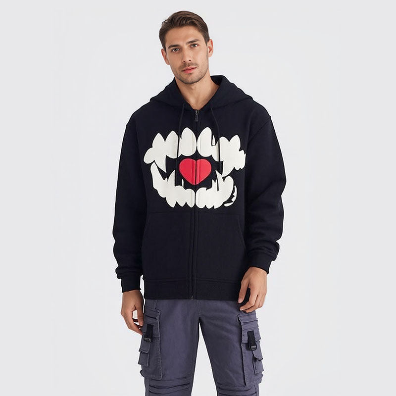 Patch Love Hooded Sweatshirt Internet Celebrity Couple Hoodies College Style Loose Jacket Men