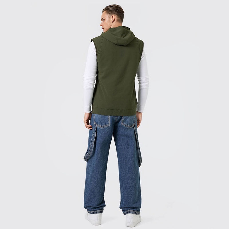 Washed distressed straight-leg jeans