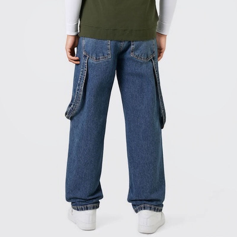 Washed distressed straight-leg jeans