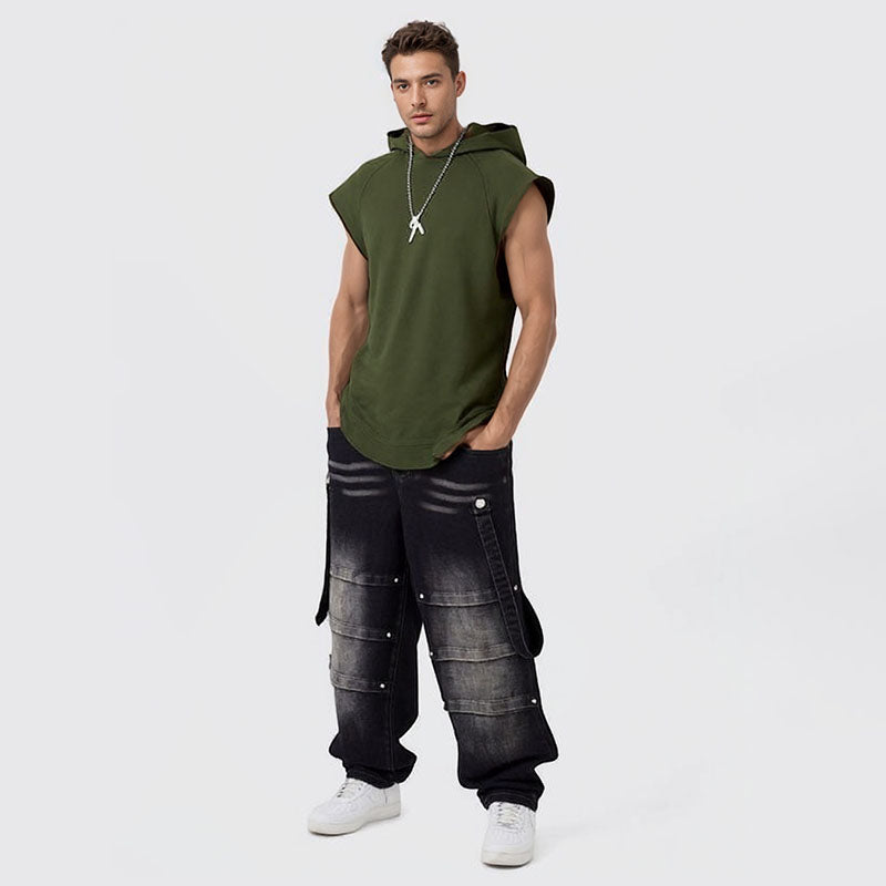 Washed distressed straight-leg jeans