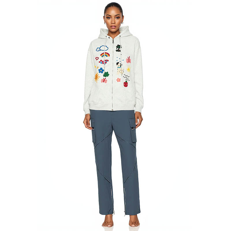 Men's autumn new cute style cartoon fun embroidered cardigan hoodie sweatshirt for men and women