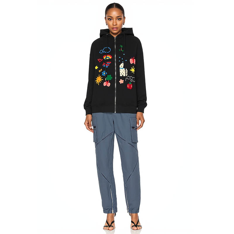 Men's autumn new cute style cartoon fun embroidered cardigan hoodie sweatshirt for men and women