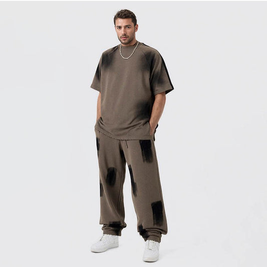 Men's spring and summer spray color frayed youth tops couples large size short-sleeved t-shirt men's summer