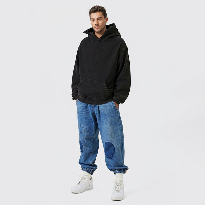 Autumn and winter new fried color wash water to do old hooded hoodie high street street original loose pure cotton hoodie