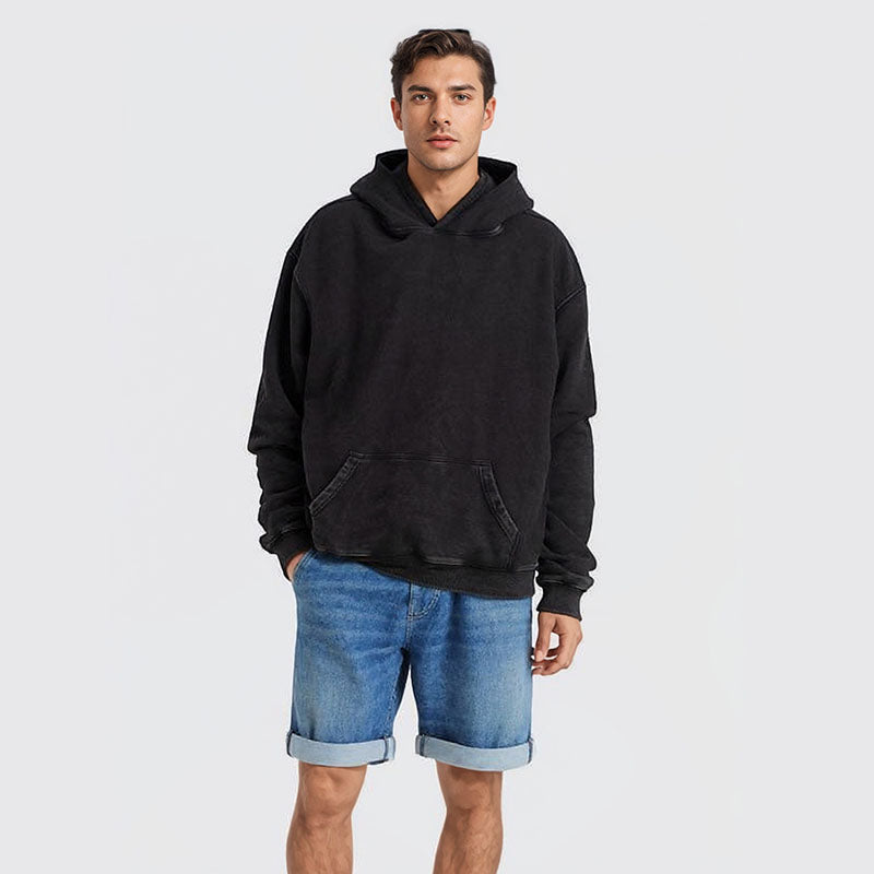 Autumn and winter new fried color wash water to do old hooded hoodie high street street original loose pure cotton hoodie