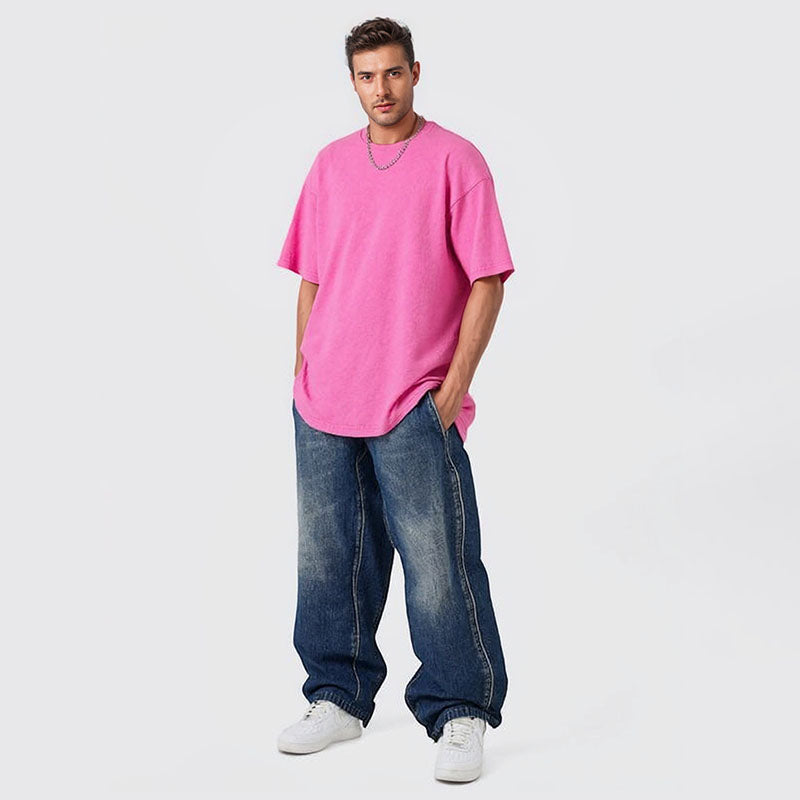 Pure cotton washed T-shirt for men and women in summer retro old street loose American fashion brand short-sleeved customization