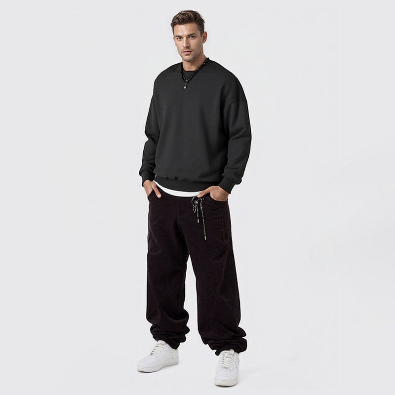 Men's autumn and winter sweatshirt 350G plus velvet loose round neck sweatshirt men'