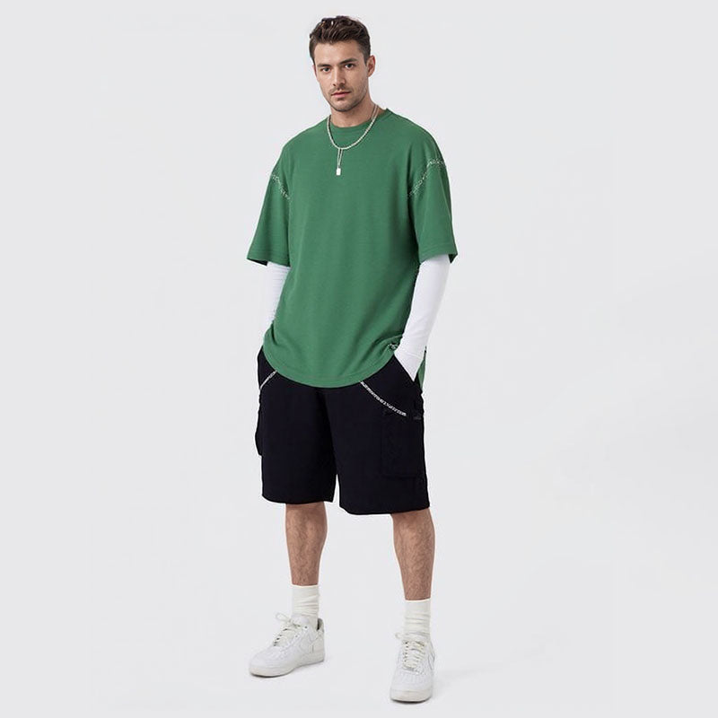 Stir-fried flower heavy washed distressed T-shirt for men and women half-sleeved off-shoulder loose T-shirt