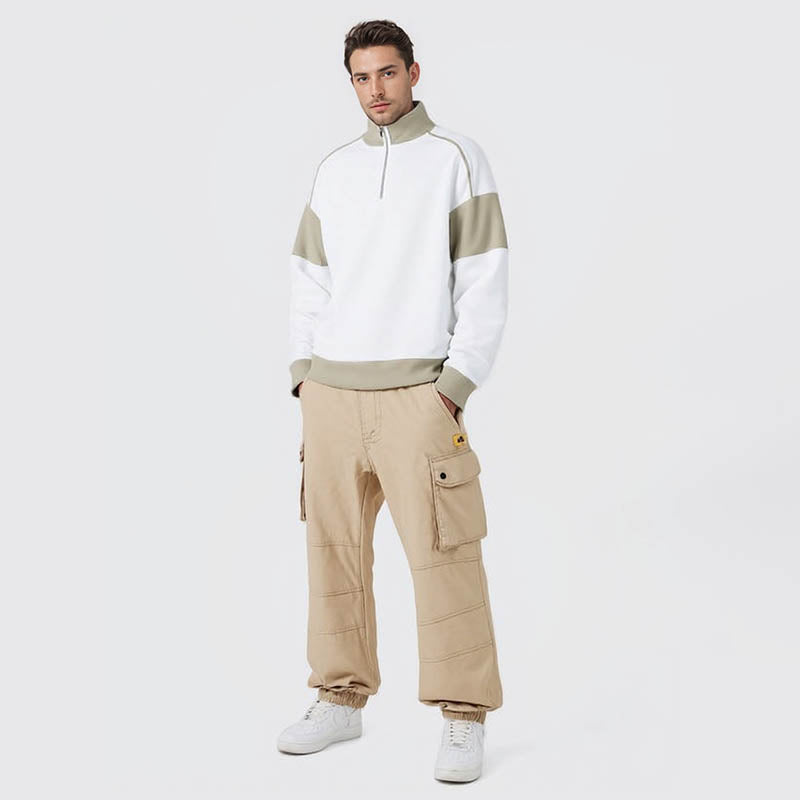 Autumn sweatshirt loose pullover stitching contrasting color fashion casual sweater 360g round neck men's jacket