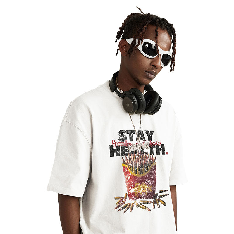 Men's spring and summer new short-sleeved youth pure cotton chips spoof short-sleeved T-shirt for men