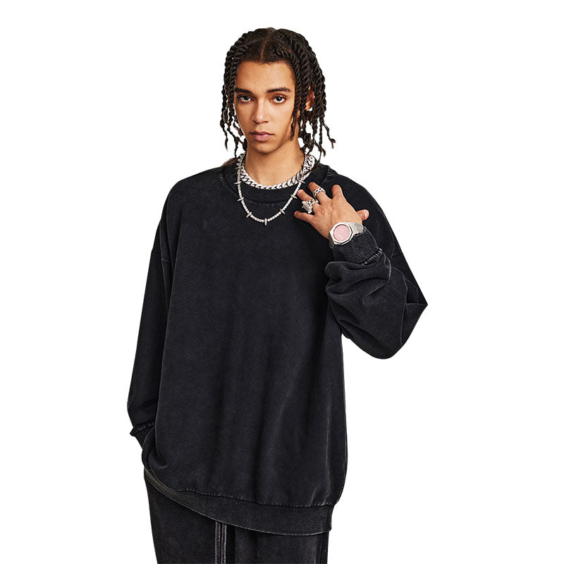 report item Autumn worn looking washed-out vibe round neck sweater men's long-sleeve shirt