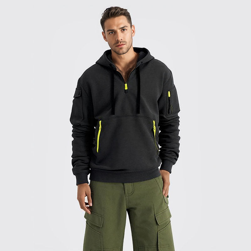 Spring and autumn new men's sweatshirt hoodie zipper multi-pocket pullover sports casual sports hoodie