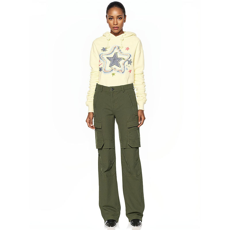 Retro star embroidered hooded sweatshirt for women thin loose and lazy design niche jacket