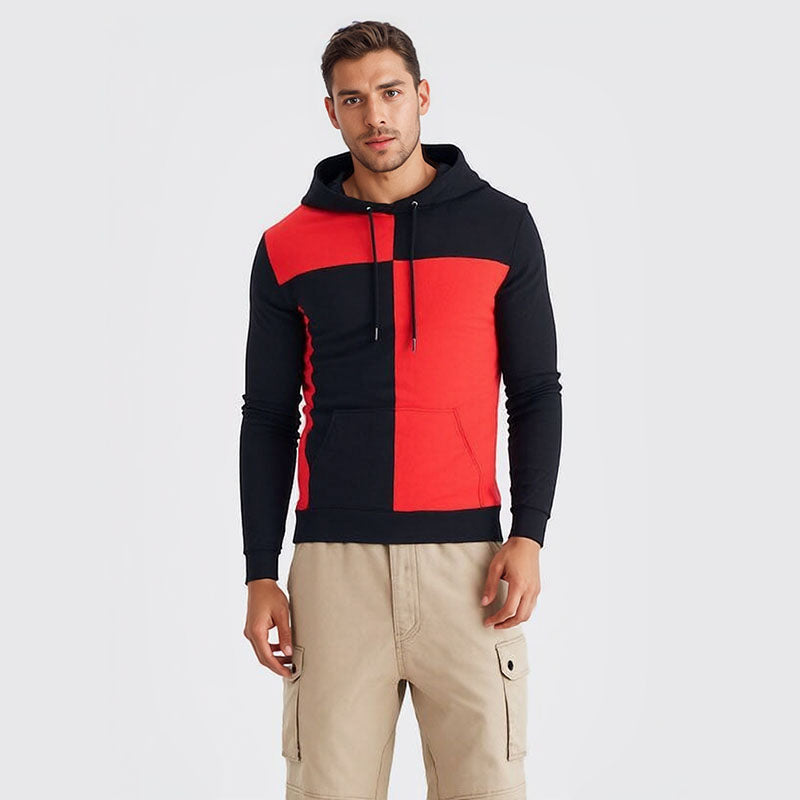 Autumn and winter men's casual hooded sweatshirt jacket men's color block sweatshirt men's clothing