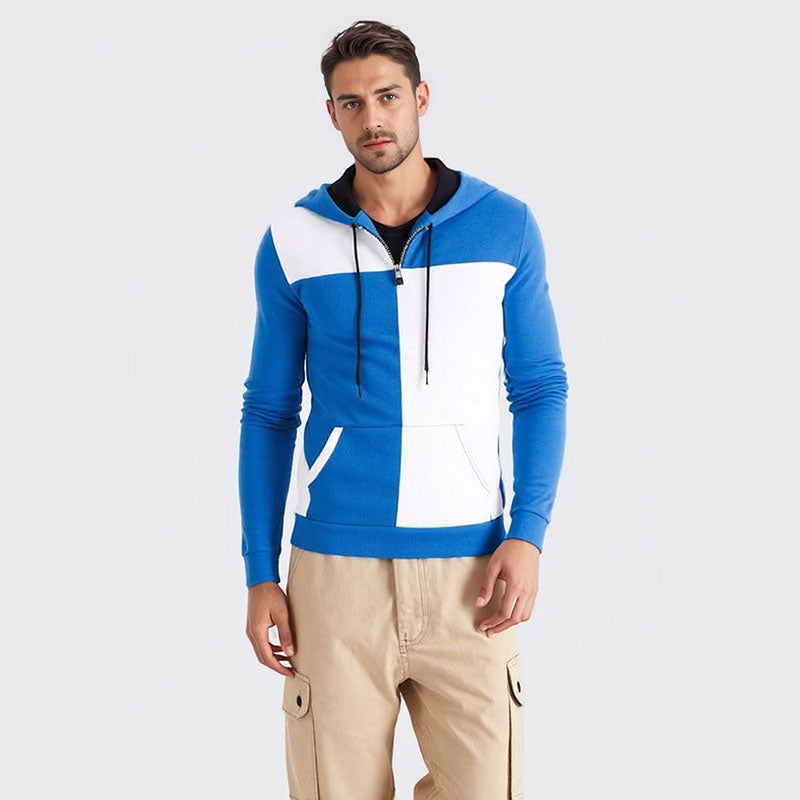 Autumn and winter men's casual hooded sweatshirt jacket men's color block sweatshirt men's clothing