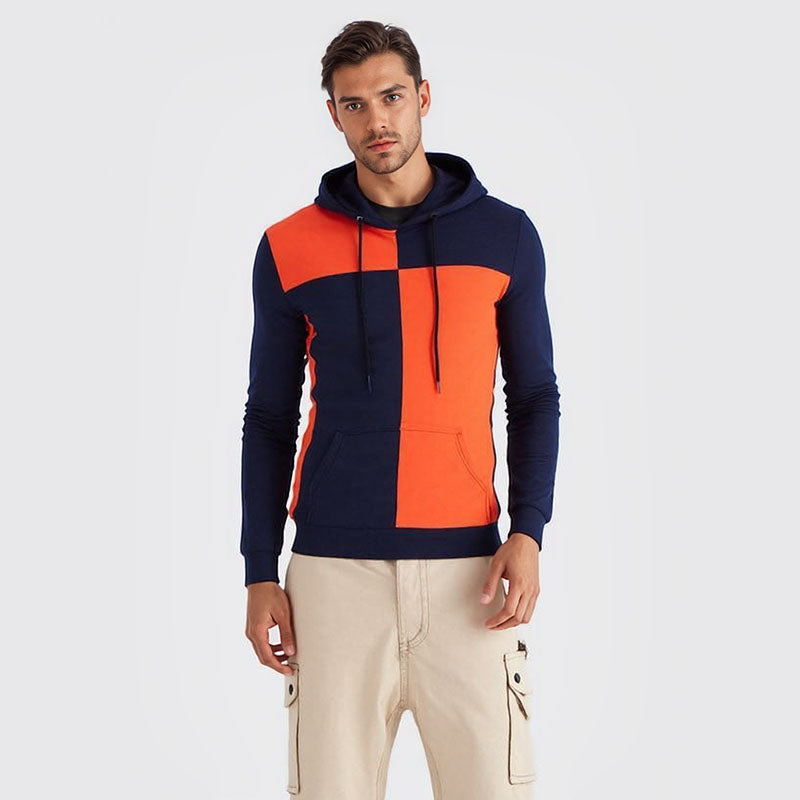 Autumn and winter men's casual hooded sweatshirt jacket men's color block sweatshirt men's clothing