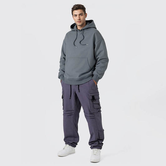New men's casual hooded sweatshirt solid color sweatshirt jacket
