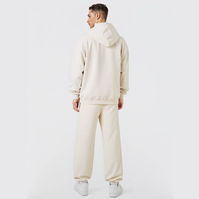 Fashion trend pure cotton men's sweatshirt heavy solid color casual hooded coat