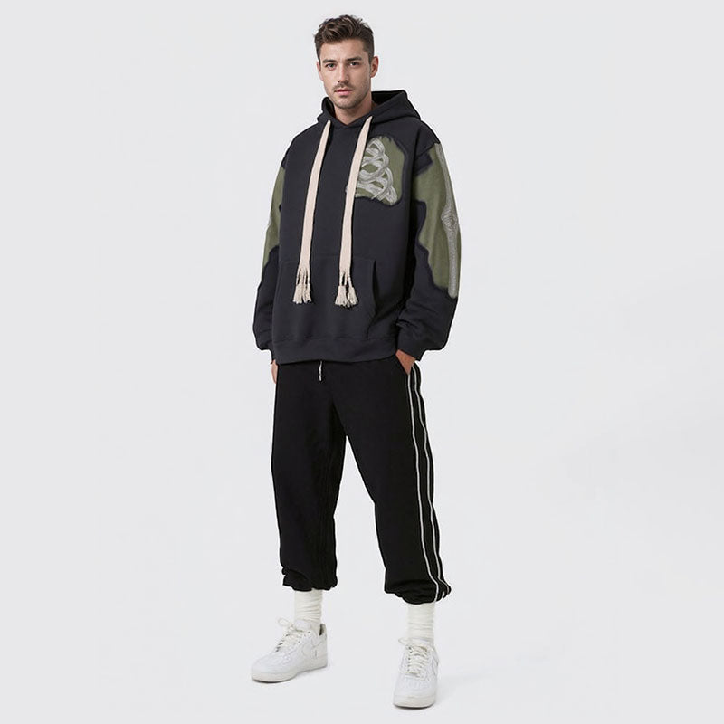 Retro fashion skirt thickened street hole design contrast color stitching plus velvet hooded sweatshirt