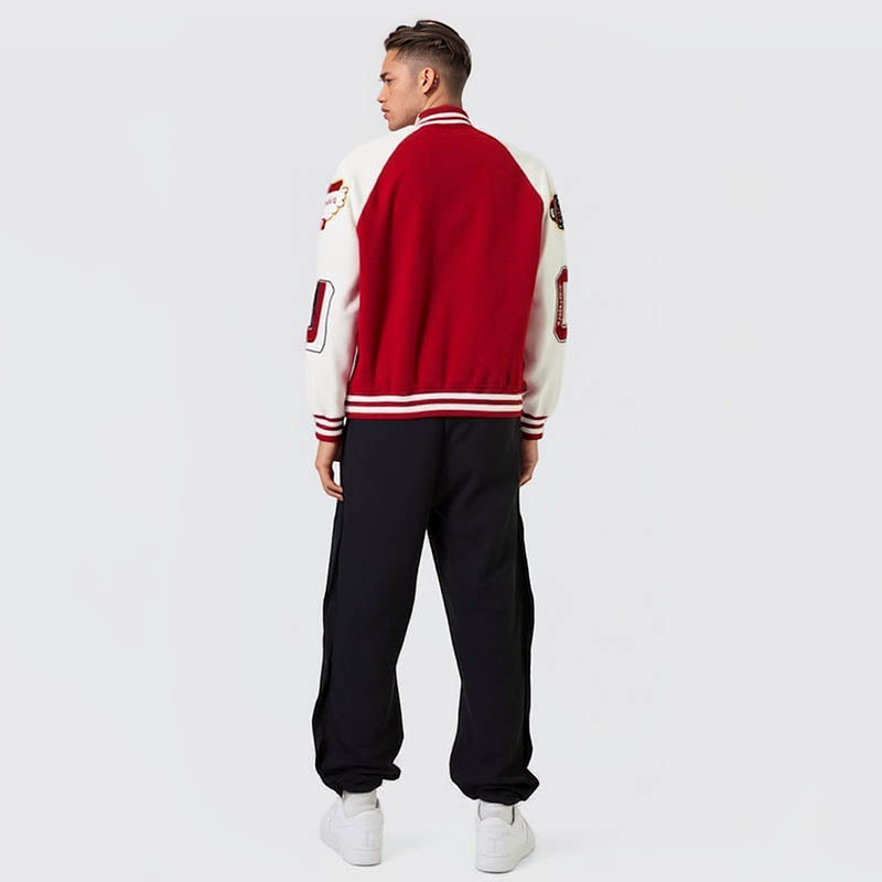 Men's new trendy brand baseball uniform men's jacket fashionable embroidered contrasting color stitching fleece jacket
