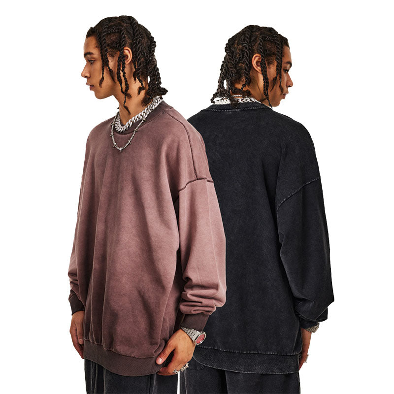 report item Autumn worn looking washed-out vibe round neck sweater men's long-sleeve shirt