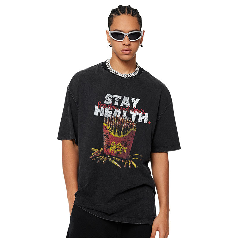 Men's spring and summer new short-sleeved youth pure cotton chips spoof short-sleeved T-shirt for men