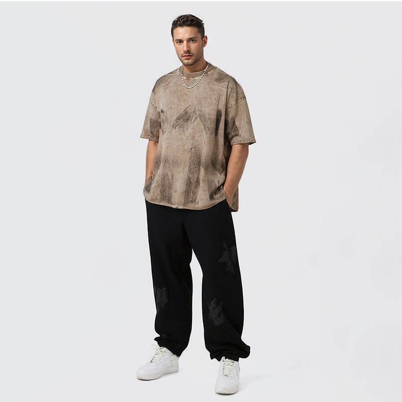 Spring and summer new heavy-duty washed and polished short-sleeved T-shirts for men