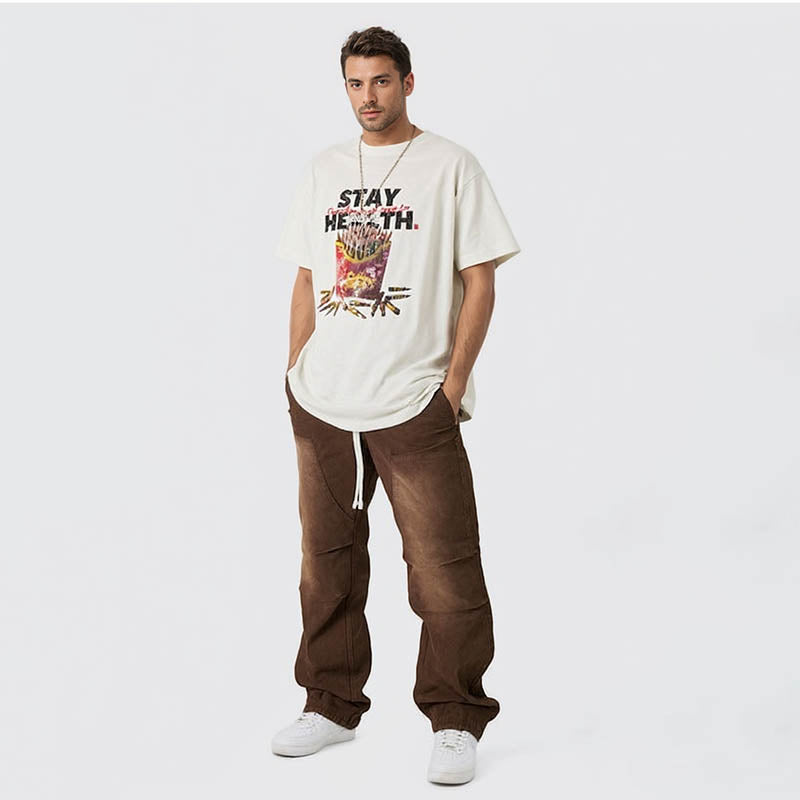 Men's spring and summer new short-sleeved youth pure cotton chips spoof short-sleeved T-shirt for men