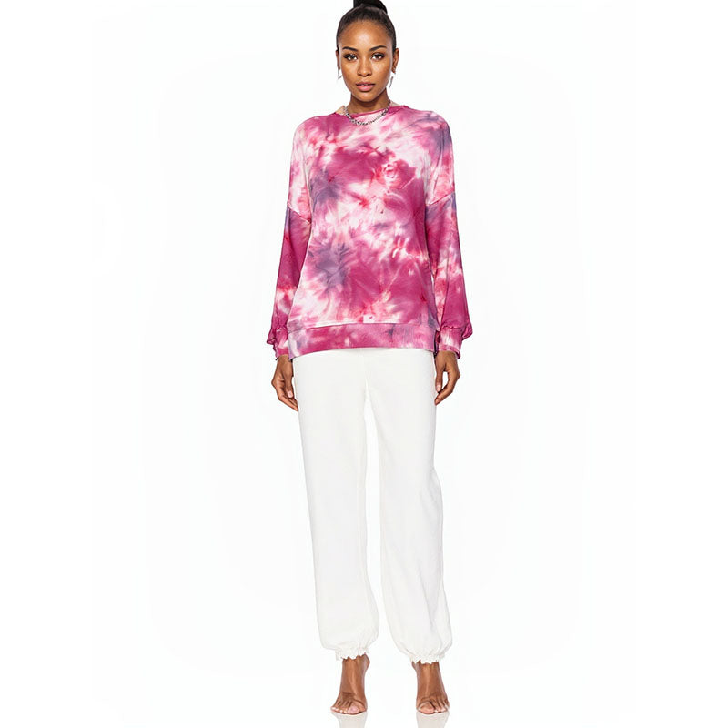 Tie Dye Boys Girls Sweatshirt Round Neck Pink Pullover Long Sleeve Sweatshirt