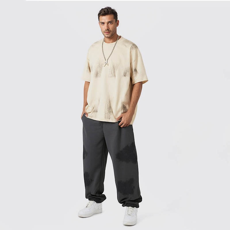 Spring and summer new heavy-duty washed and polished short-sleeved T-shirts for men
