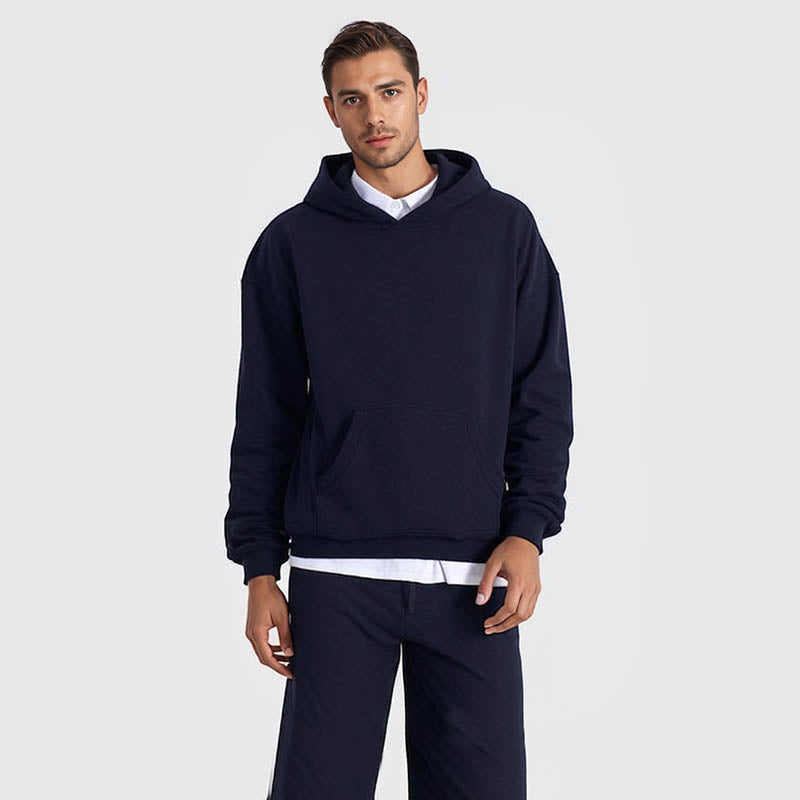 High quality solid color sweatshirt autumn and winter streetwear men's hoodie heavy wash sweatshirt