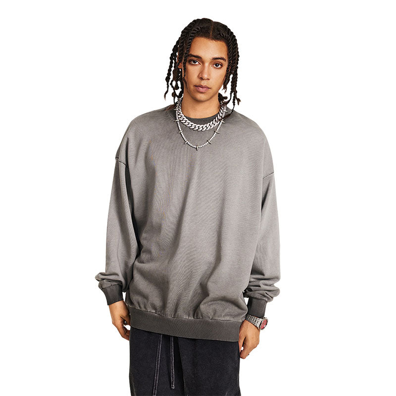 report item Autumn worn looking washed-out vibe round neck sweater men's long-sleeve shirt