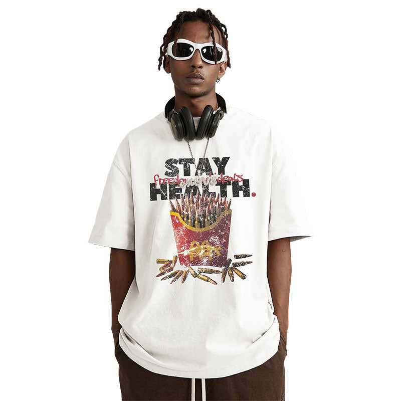 Men's spring and summer new short-sleeved youth pure cotton chips spoof short-sleeved T-shirt for men