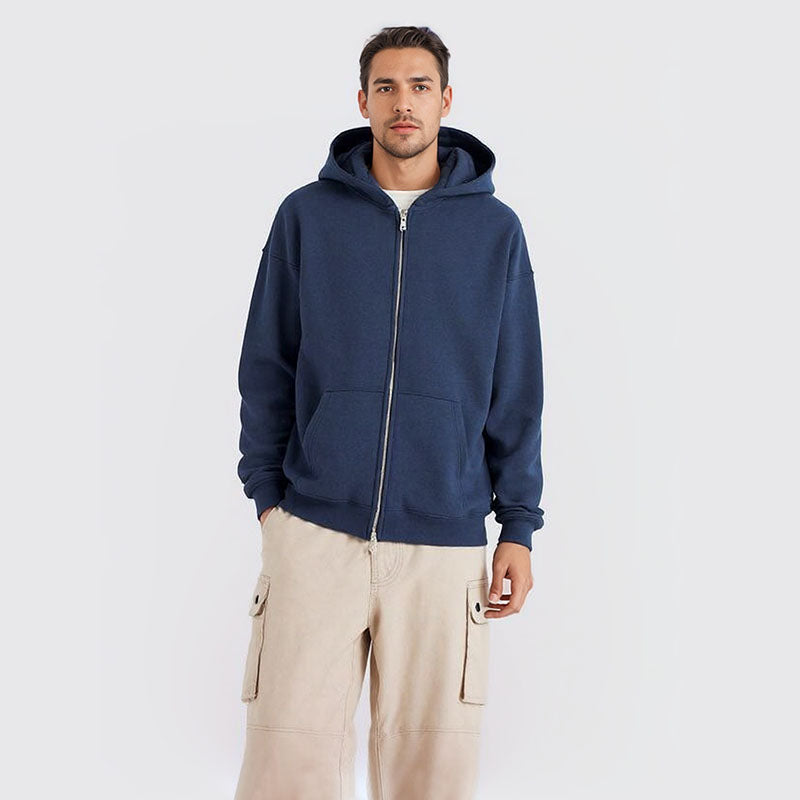 New autumn and winter velvet 350G double-ended zipper cardigan loose men's hooded sweatshirt