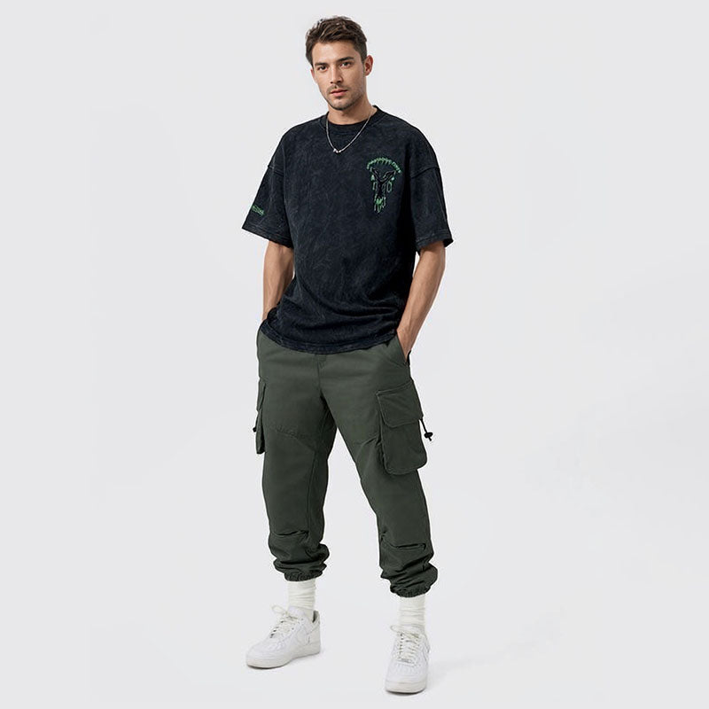 Applique cotton short sleeve T-shirt for men