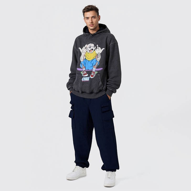 Men and Women Black Anime Sweatshirts Retro Clothing Pullovers Comic Hoodies Men's