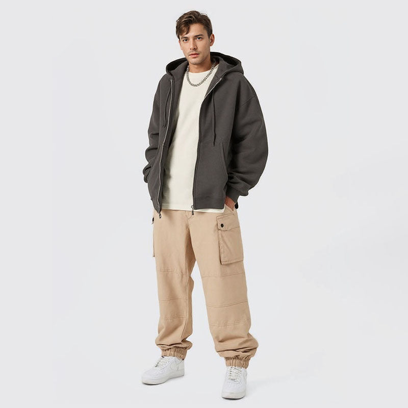 New autumn and winter velvet 350G double-ended zipper cardigan loose men's hooded sweatshirt